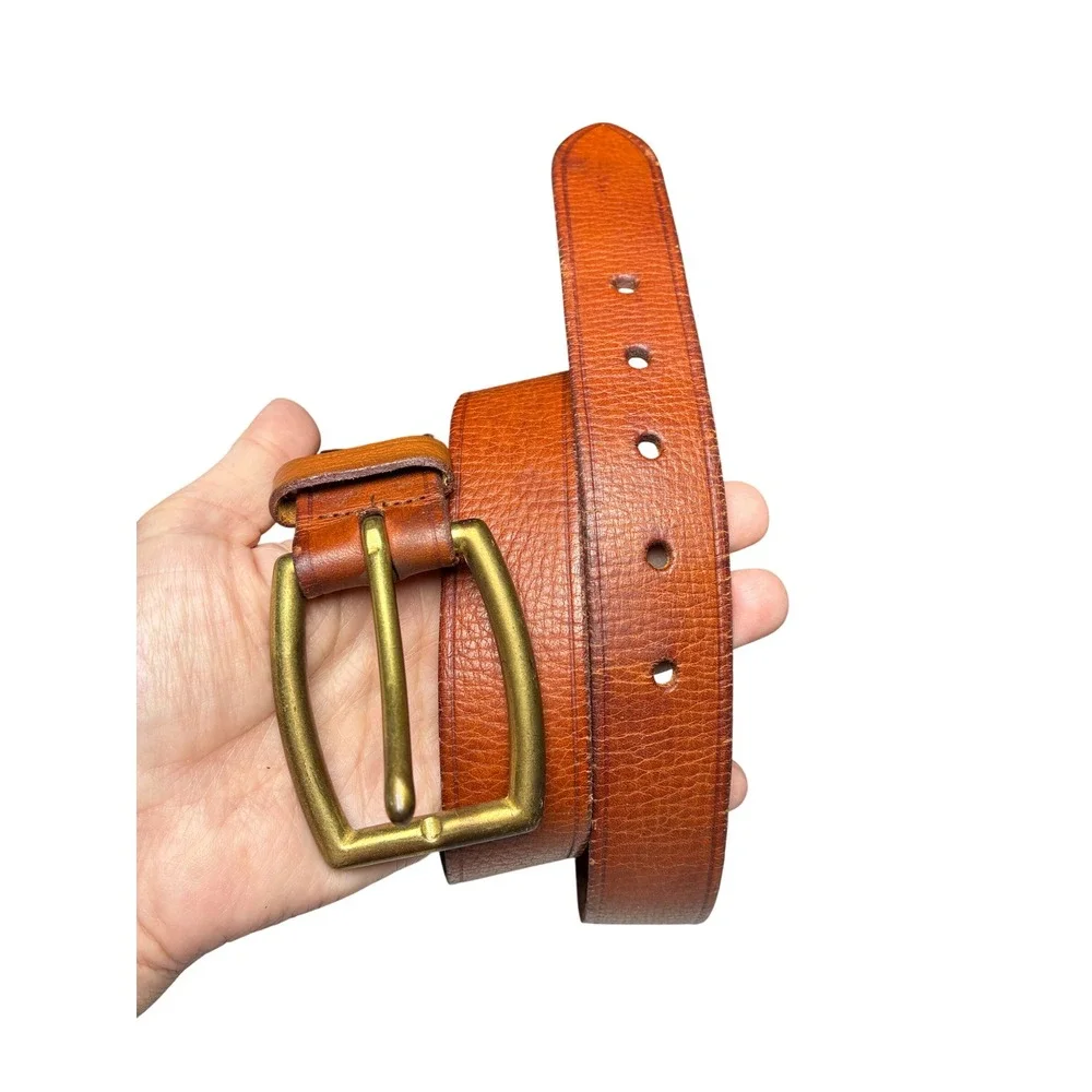 J.Crew Cognac Oil Tanned Leather Belt Solid Brass Buckle England Size 32